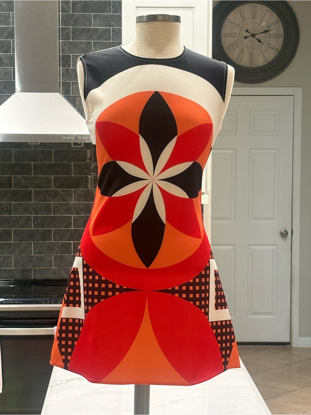 Halloween Vintage Same Day Shipping Graphic Retro A-Line Dress in Red & Orange